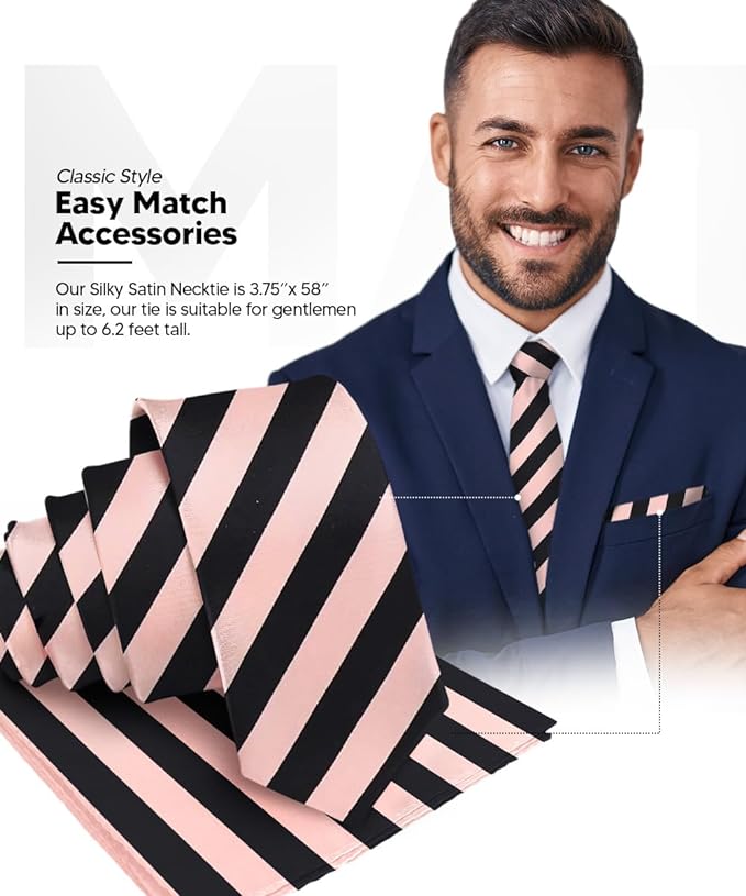 Vittorio Farina Men's Striped Satin Necktie & Pocket Square - Purple and White - Necktie & Pocket Square - Vittorio Farina
