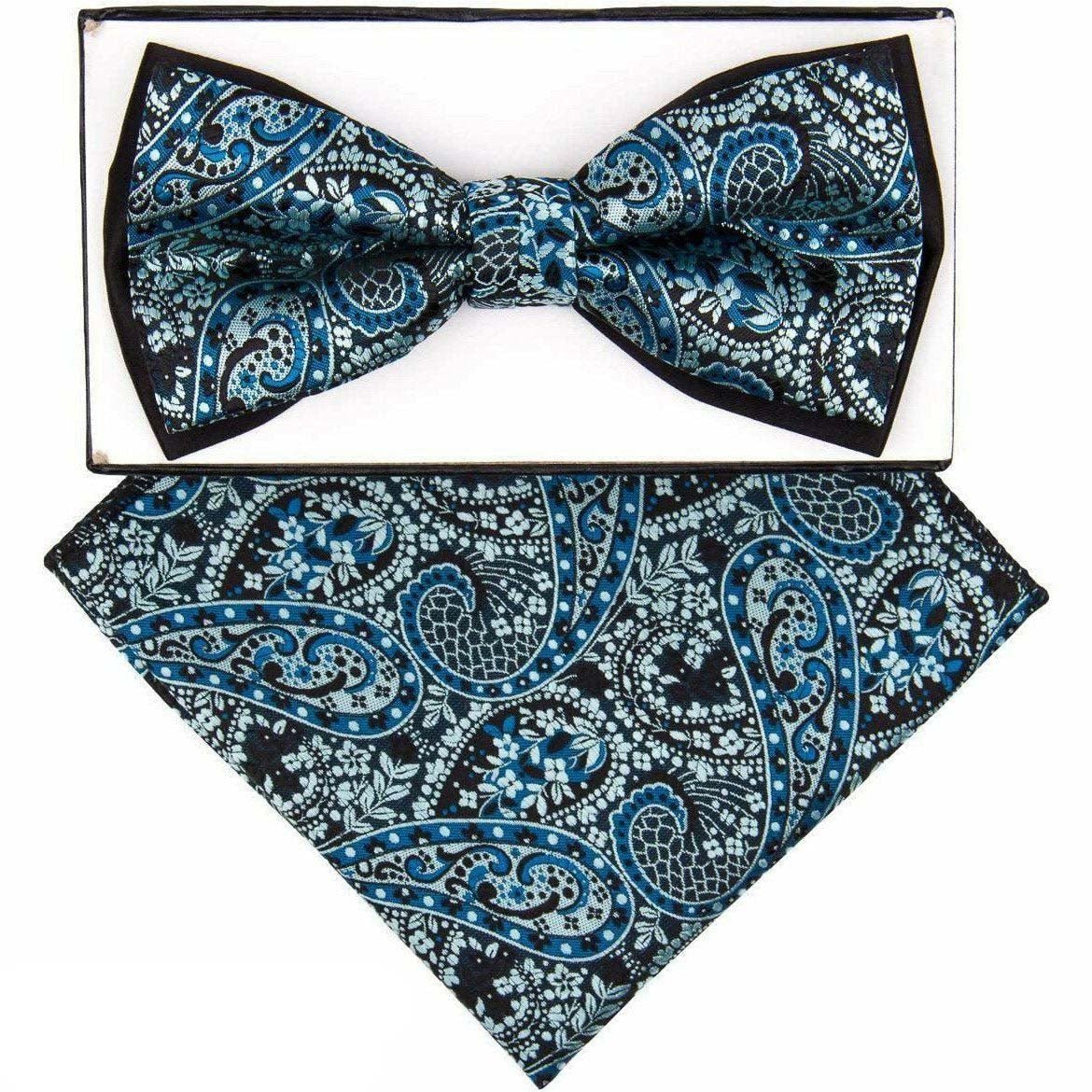 Vittorio Farina Men's Two Tone Design Bow Tie & Pocket Square in Gift Box - tbh-1102 - Bow Tie & Pocket Square - Vittorio Farina