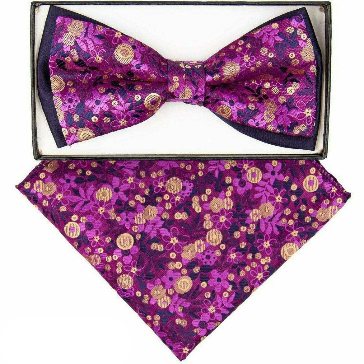 Vittorio Farina Men's Two Tone Design Bow Tie & Pocket Square in Gift Box - tbh-1123 - Bow Tie & Pocket Square - Vittorio Farina