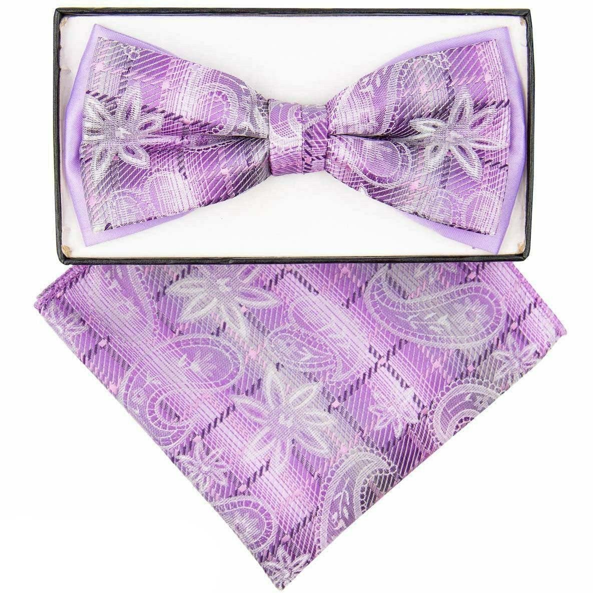 Vittorio Farina Men's Two Tone Design Bow Tie & Pocket Square in Gift Box - tbh-1126 - Bow Tie & Pocket Square - Vittorio Farina