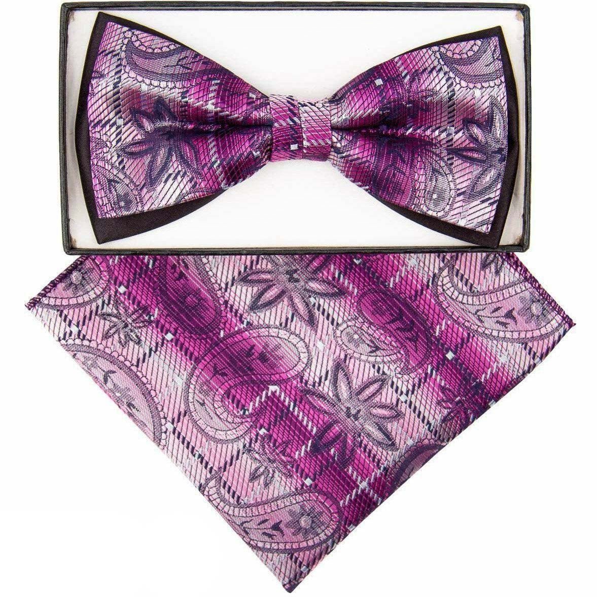 Vittorio Farina Men's Two Tone Design Bow Tie & Pocket Square in Gift Box - tbh-1129 - Bow Tie & Pocket Square - Vittorio Farina