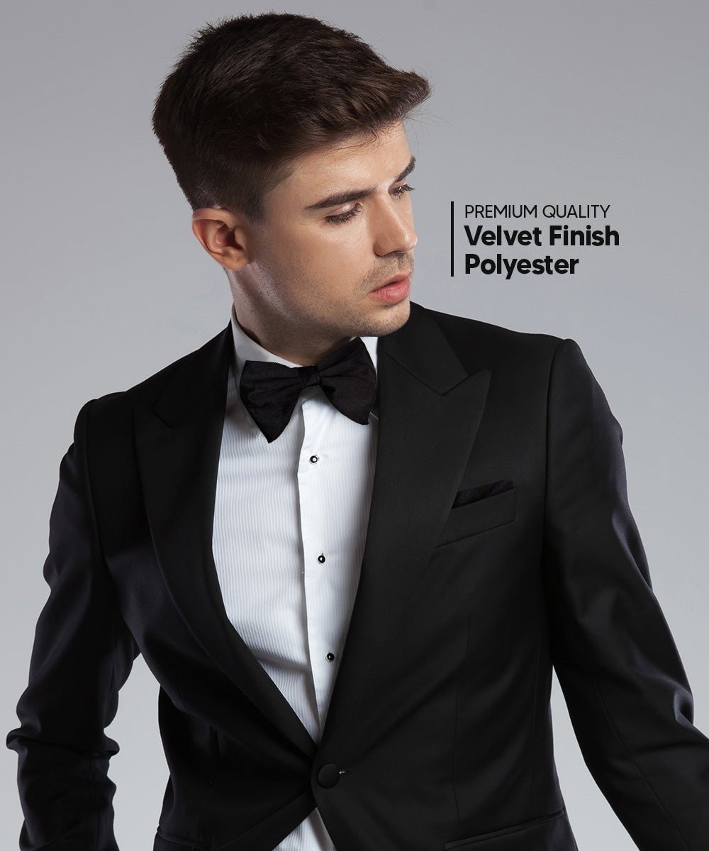 Vittorio Farina Men's Velvet Teardrop Bow Tie & Pocket Square in Gift Box - Black - Bow Tie & Pocket Square - Vittorio Farina