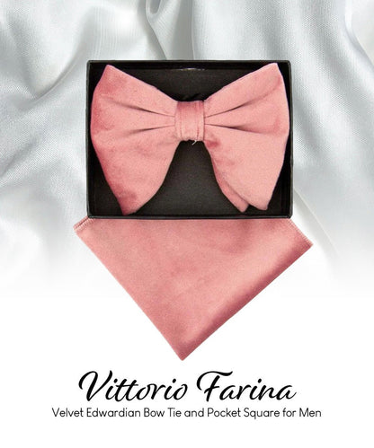 Vittorio Farina Men's Velvet Teardrop Bow Tie & Pocket Square in Gift Box - Blush - Bow Tie & Pocket Square - Vittorio Farina
