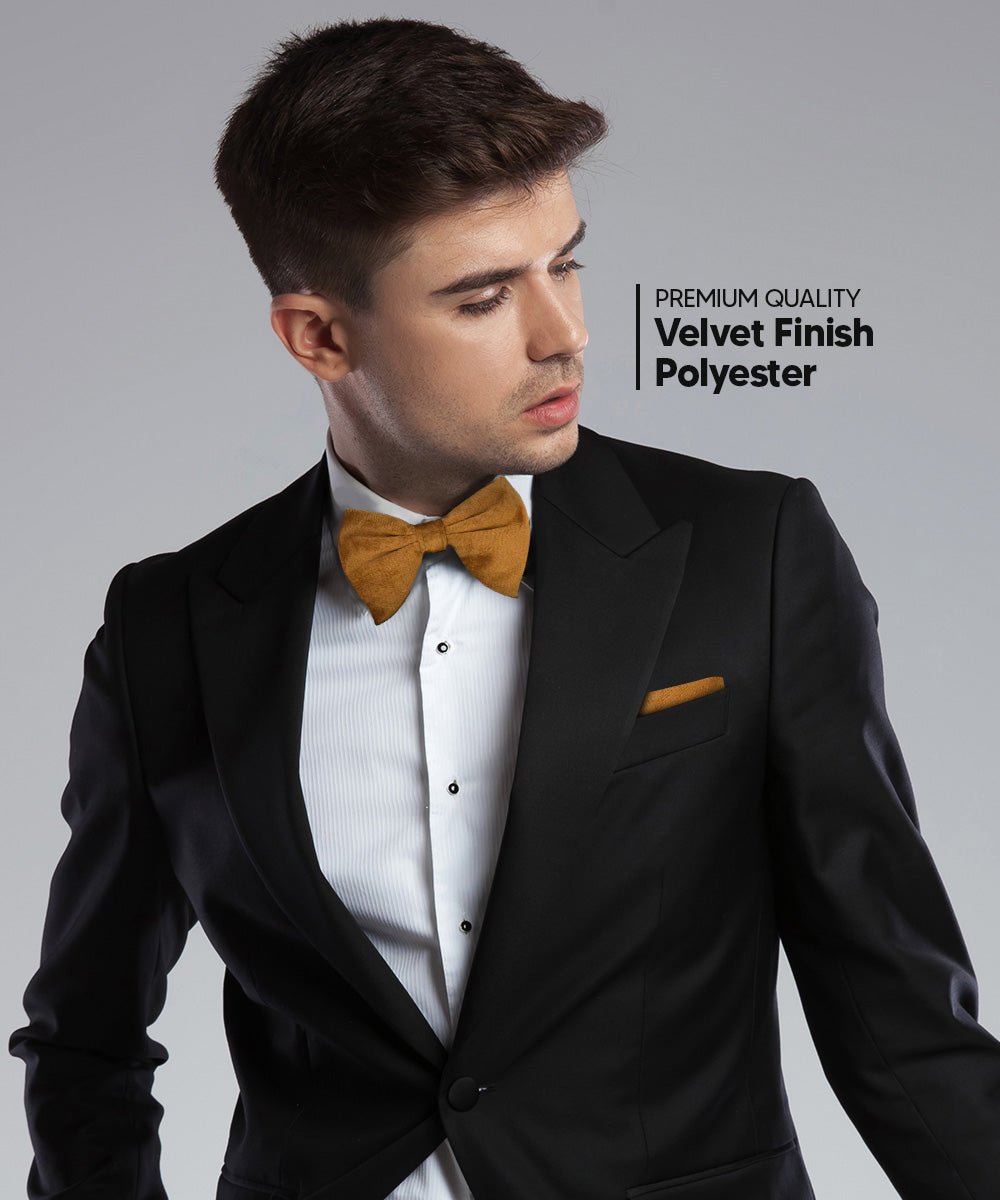 Vittorio Farina Men's Velvet Teardrop Bow Tie & Pocket Square in Gift Box - Brown - Bow Tie & Pocket Square - Vittorio Farina