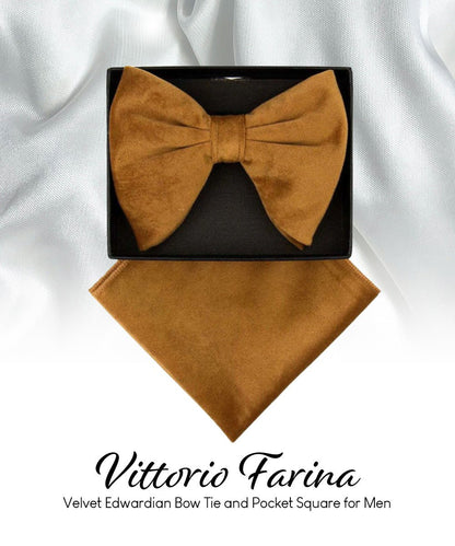 Vittorio Farina Men's Velvet Teardrop Bow Tie & Pocket Square in Gift Box - Brown - Bow Tie & Pocket Square - Vittorio Farina