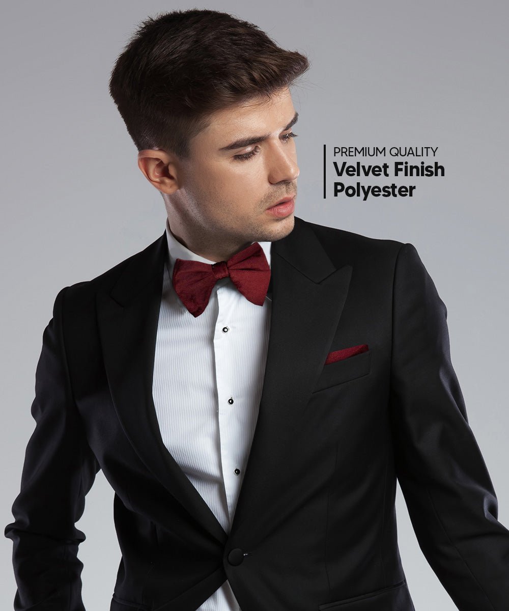 Vittorio Farina Men's Velvet Teardrop Bow Tie & Pocket Square in Gift Box - Burgundy - Bow Tie & Pocket Square - Vittorio Farina