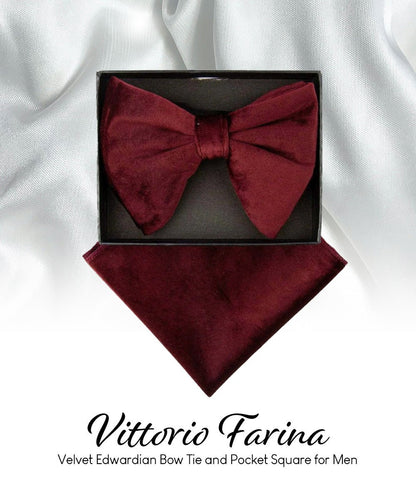 Vittorio Farina Men's Velvet Teardrop Bow Tie & Pocket Square in Gift Box - Burgundy - Bow Tie & Pocket Square - Vittorio Farina