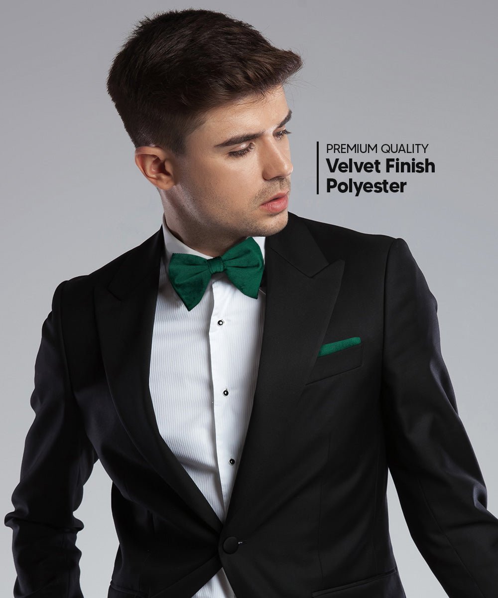 Vittorio Farina Men's Velvet Teardrop Bow Tie & Pocket Square in Gift Box - Hunter Green - Bow Tie & Pocket Square - Vittorio Farina