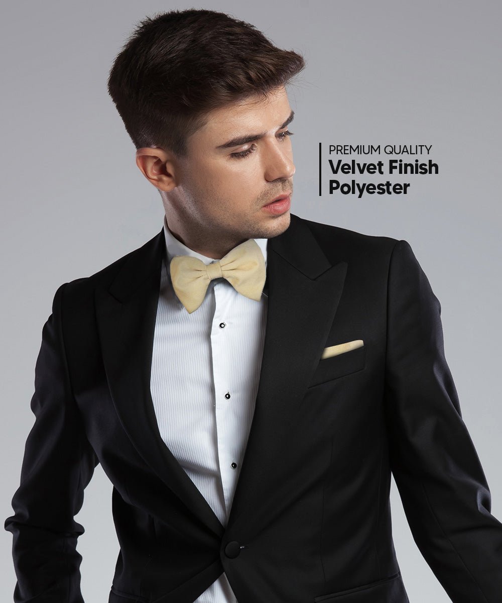 Vittorio Farina Men's Velvet Teardrop Bow Tie & Pocket Square in Gift Box - Ivory - Bow Tie & Pocket Square - Vittorio Farina