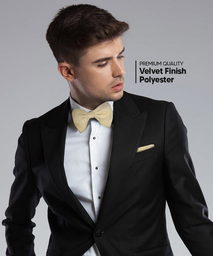 Vittorio Farina Men's Velvet Teardrop Bow Tie & Pocket Square in Gift Box - Ivory - Bow Tie & Pocket Square - Vittorio Farina