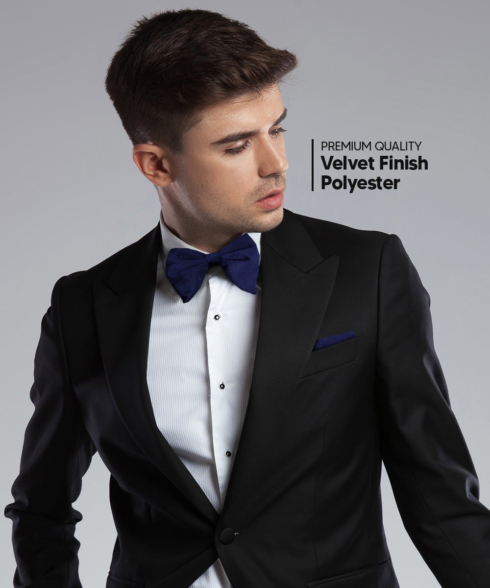 Vittorio Farina Men's Velvet Teardrop Bow Tie & Pocket Square in Gift Box - Navy Blue - Bow Tie & Pocket Square - Vittorio Farina