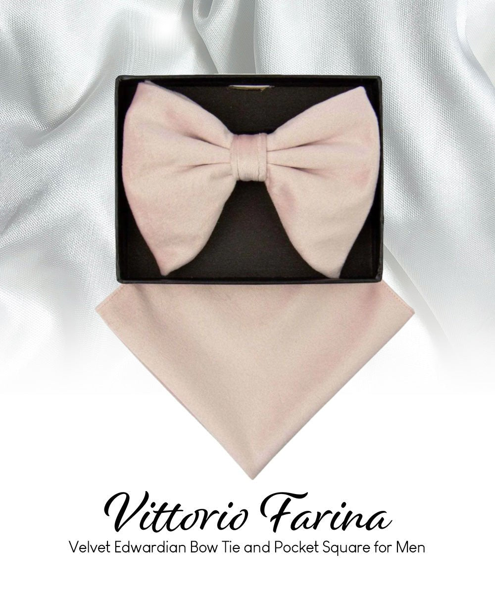 Vittorio Farina Men's Velvet Teardrop Bow Tie & Pocket Square in Gift Box - Pink - Bow Tie & Pocket Square - Vittorio Farina