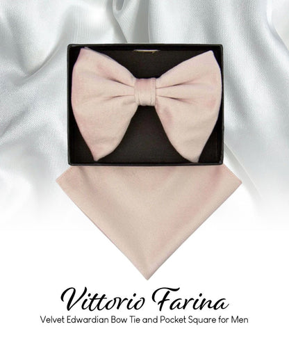 Vittorio Farina Men's Velvet Teardrop Bow Tie & Pocket Square in Gift Box - Pink - Bow Tie & Pocket Square - Vittorio Farina