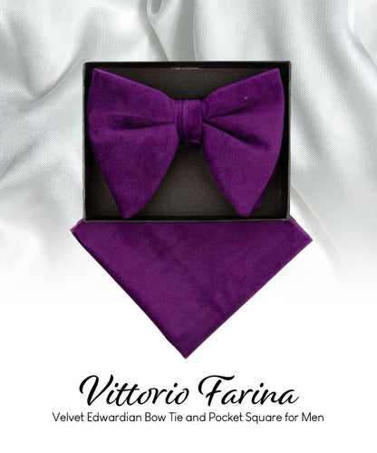 Vittorio Farina Men's Velvet Teardrop Bow Tie & Pocket Square in Gift Box - Purple - Bow Tie & Pocket Square - Vittorio Farina