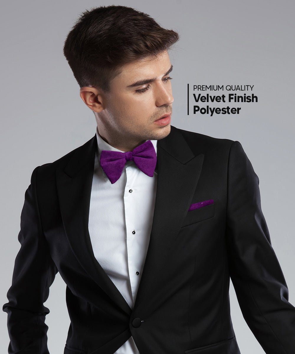 Vittorio Farina Men's Velvet Teardrop Bow Tie & Pocket Square in Gift Box - Purple - Bow Tie & Pocket Square - Vittorio Farina