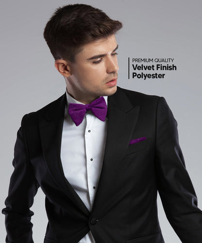 Vittorio Farina Men's Velvet Teardrop Bow Tie & Pocket Square in Gift Box - Purple - Bow Tie & Pocket Square - Vittorio Farina