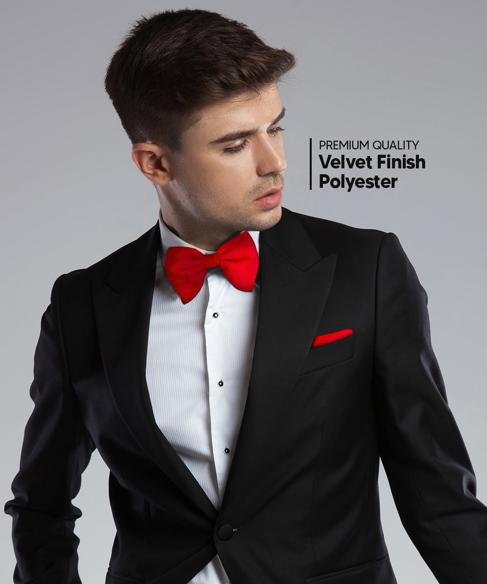 Vittorio Farina Men's Velvet Teardrop Bow Tie & Pocket Square in Gift Box - Red - Bow Tie & Pocket Square - Vittorio Farina