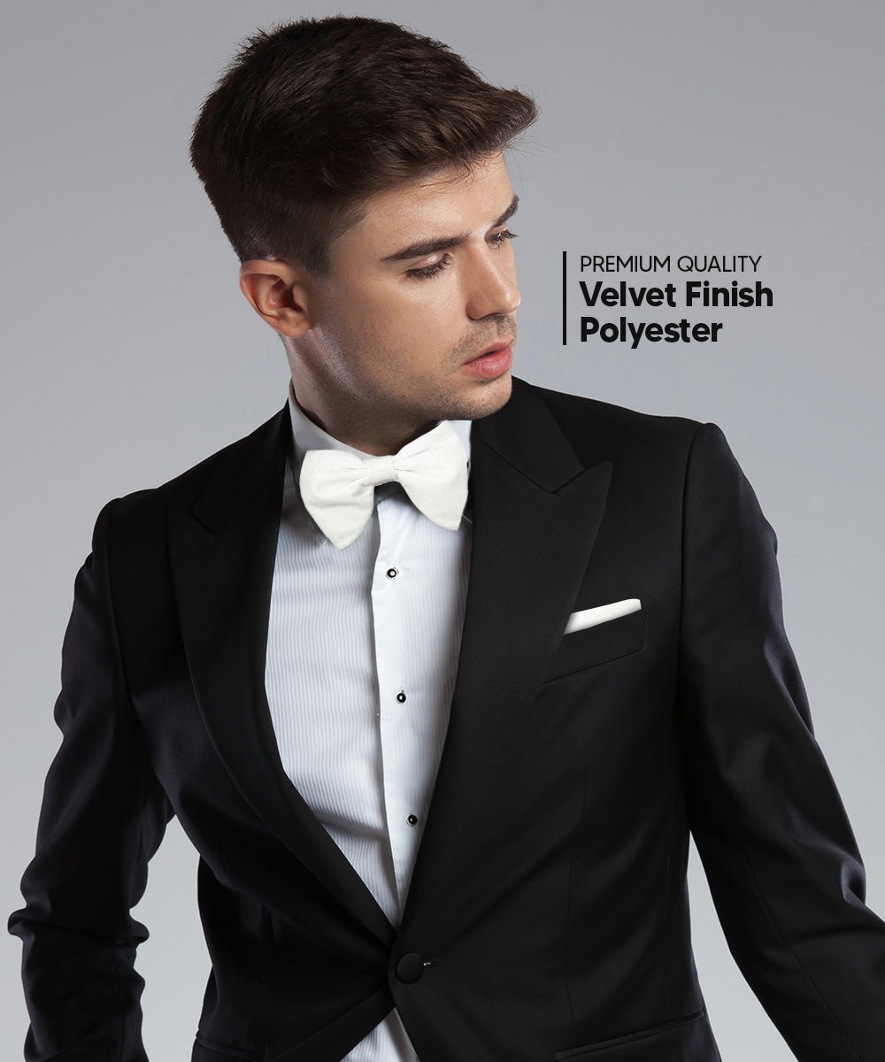 Vittorio Farina Men's Velvet Teardrop Bow Tie & Pocket Square in Gift Box - White - Bow Tie & Pocket Square - Vittorio Farina