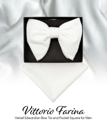 Vittorio Farina Men's Velvet Teardrop Bow Tie & Pocket Square in Gift Box - White - Bow Tie & Pocket Square - Vittorio Farina