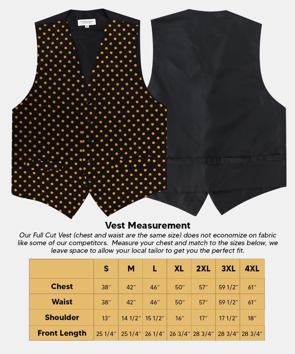 Vittorio Farina Men's White and Black Dot Polka Dot Vest, Necktie, Bow Tie and Pocket Square Set - Black and Gold - Vest Set - Vittorio Farina