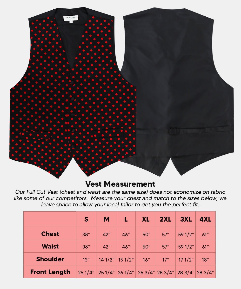 Vittorio Farina Men's White and Black Dot Polka Dot Vest, Necktie, Bow Tie and Pocket Square Set - Black and Red - Vest Set - Vittorio Farina