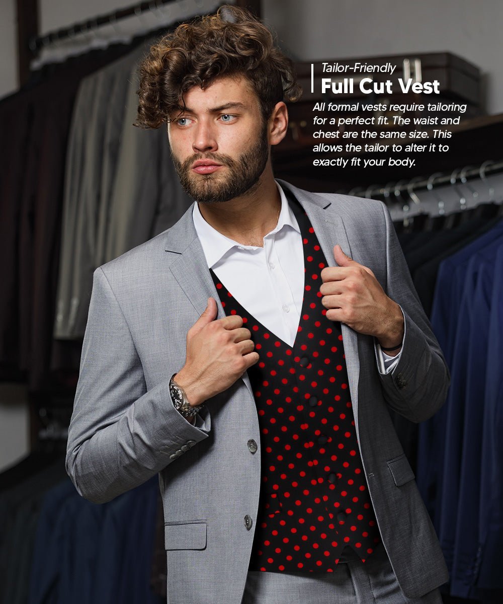 Vittorio Farina Men's White and Black Dot Polka Dot Vest, Necktie, Bow Tie and Pocket Square Set - Black and Red - Vest Set - Vittorio Farina