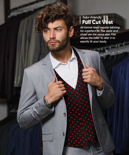 Vittorio Farina Men's White and Black Dot Polka Dot Vest, Necktie, Bow Tie and Pocket Square Set - Black and Red - Vest Set - Vittorio Farina