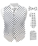 Vittorio Farina Men's White and Black Dot Polka Dot Vest, Necktie, Bow Tie and Pocket Square Set - White and Black - Vest Set - Vittorio Farina