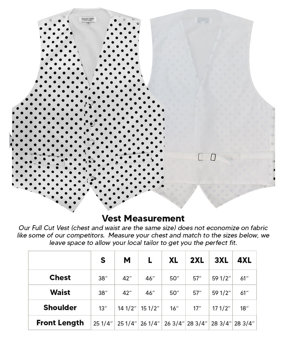 Vittorio Farina Men's White and Black Dot Polka Dot Vest, Necktie, Bow Tie and Pocket Square Set - White and Black - Vest Set - Vittorio Farina