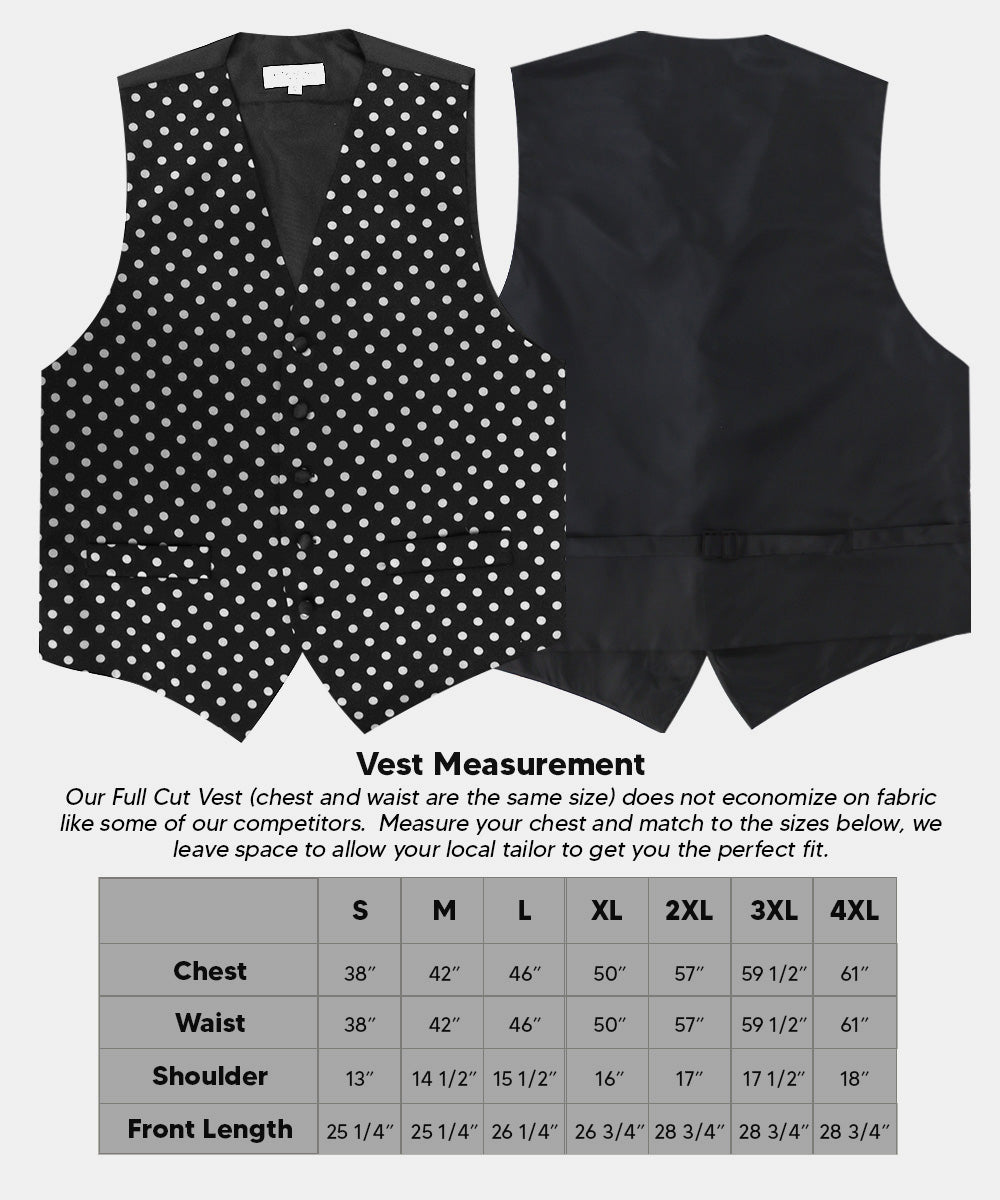 Vittorio Farina Men's White and Black Dot Polka Dot Vest, Necktie, Bow Tie and Pocket Square Set - Black and White - Vest Set - Vittorio Farina