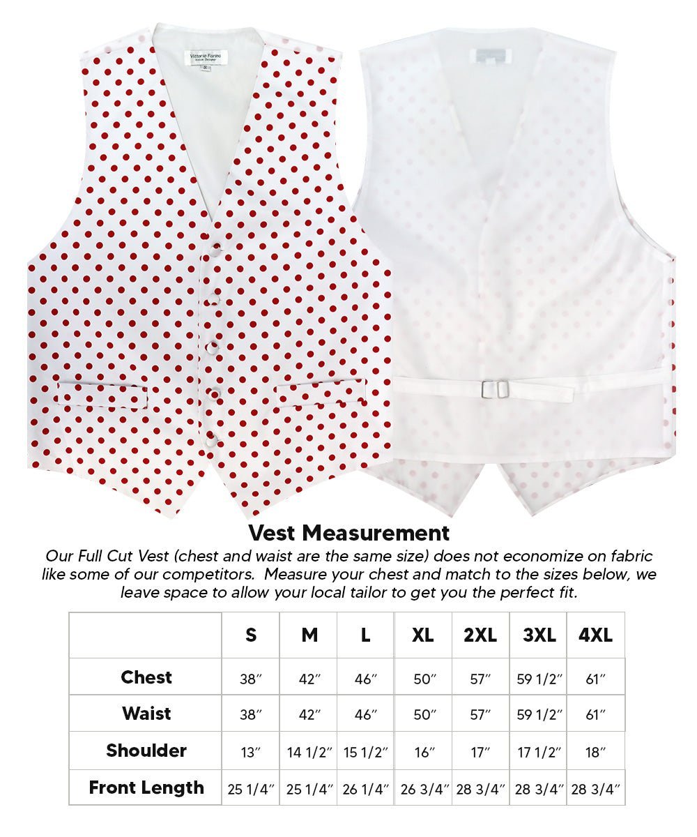 Vittorio Farina Men's White and Black Dot Polka Dot Vest, Necktie, Bow Tie and Pocket Square Set - White and Red - Vest Set - Vittorio Farina
