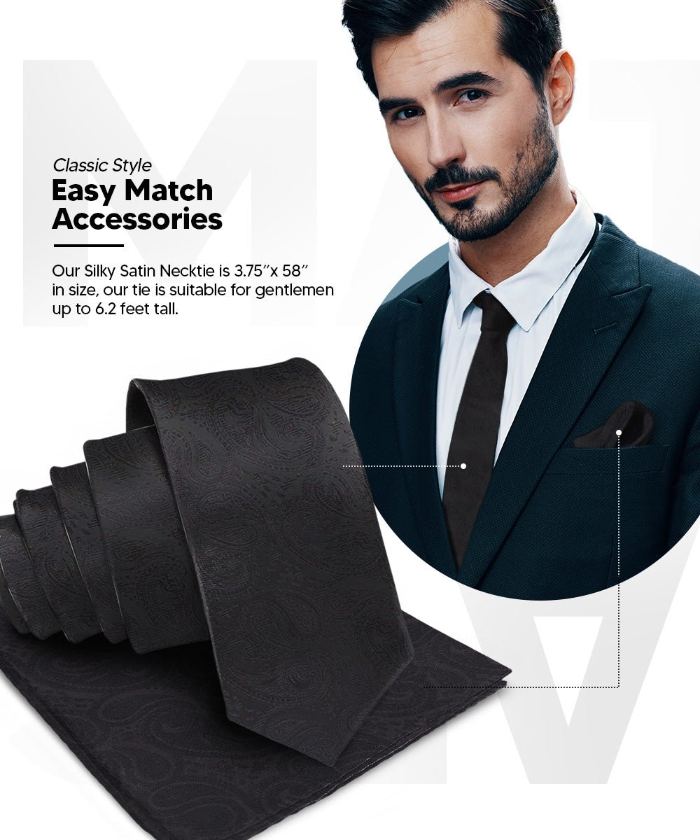 Vittorio Farina Men's Woven Paisley Necktie and Pocket Square (Multipack) - Black - Necktie & Pocket Square - Vittorio Farina
