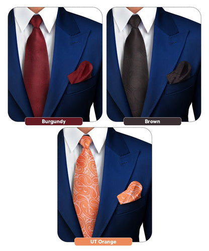 Vittorio Farina Men's Woven Paisley Necktie and Pocket Square (Multipack) - Burgundy/Brown/Burnt Orange - Necktie & Pocket Square - Vittorio Farina