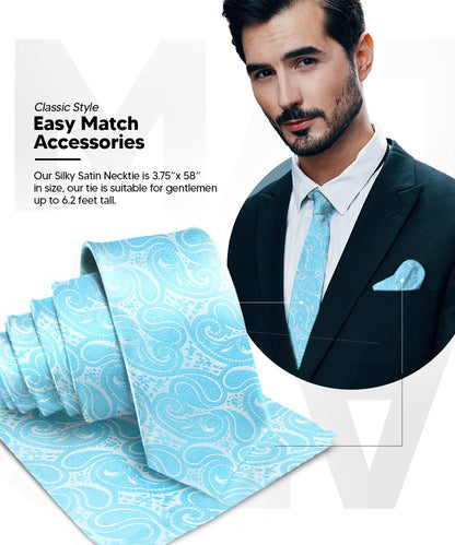 Vittorio Farina Men's Woven Paisley Necktie and Pocket Square (Multipack) - Navy Blue/Royal Blue/Turquoise - Necktie & Pocket Square - Vittorio Farina