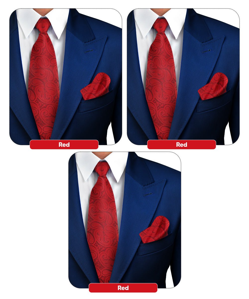 Vittorio Farina Men's Woven Paisley Necktie and Pocket Square (Multipack) - Red - Necktie & Pocket Square - Vittorio Farina