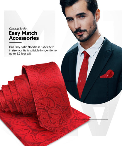 Vittorio Farina Men's Woven Paisley Necktie and Pocket Square (Multipack) - Red - Necktie & Pocket Square - Vittorio Farina