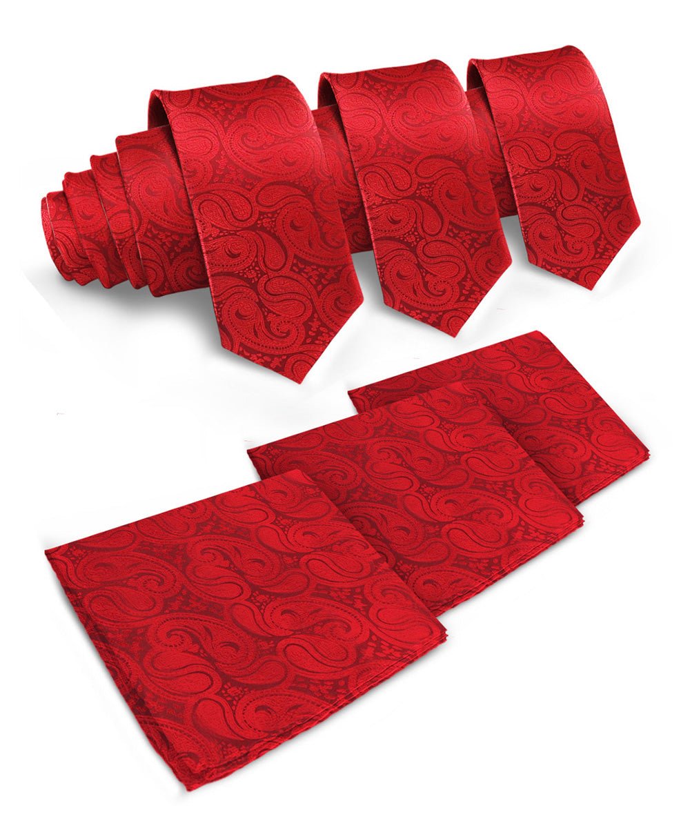 Vittorio Farina Men's Woven Paisley Necktie and Pocket Square (Multipack) - Red - Necktie & Pocket Square - Vittorio Farina