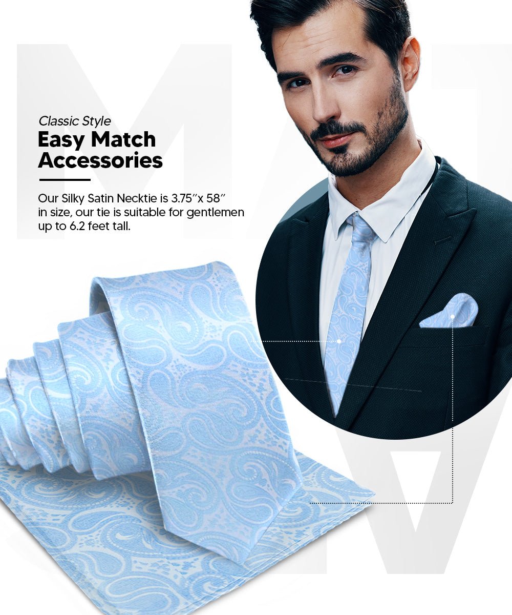 Vittorio Farina Men's Woven Paisley Necktie and Pocket Square (Multipack) - Sky Blue/Pink/Lavender - Necktie & Pocket Square - Vittorio Farina