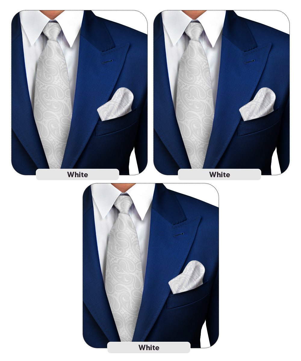Vittorio Farina Men's Woven Paisley Necktie and Pocket Square (Multipack) - White - Necktie & Pocket Square - Vittorio Farina