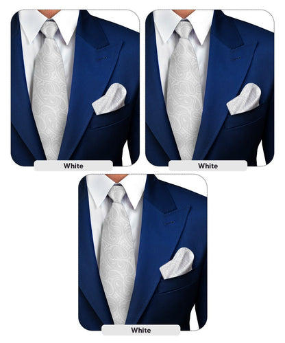 Vittorio Farina Men's Woven Paisley Necktie and Pocket Square (Multipack) - White - Necktie & Pocket Square - Vittorio Farina