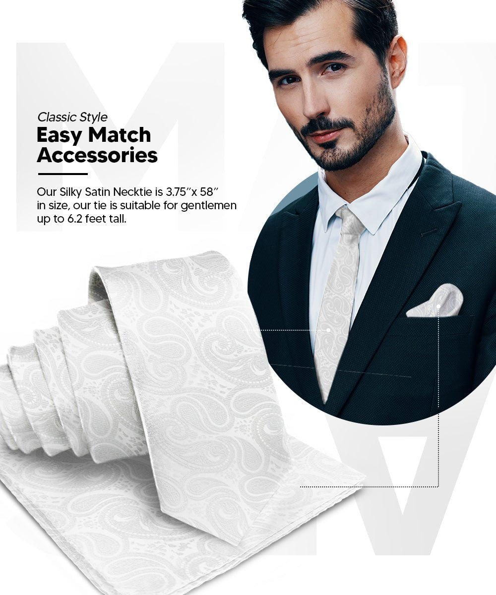 Vittorio Farina Men's Woven Paisley Necktie and Pocket Square (Multipack) - White - Necktie & Pocket Square - Vittorio Farina
