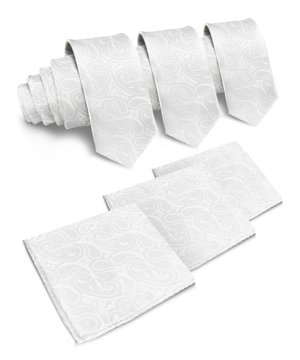 Vittorio Farina Men's Woven Paisley Necktie and Pocket Square (Multipack) - White - Necktie & Pocket Square - Vittorio Farina