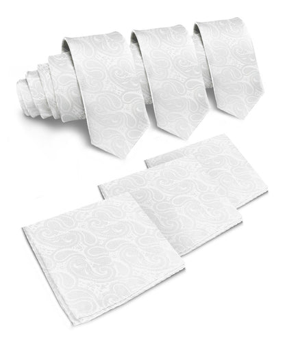 Vittorio Farina Men's Woven Paisley Necktie and Pocket Square (Multipack) - White - Necktie & Pocket Square - Vittorio Farina