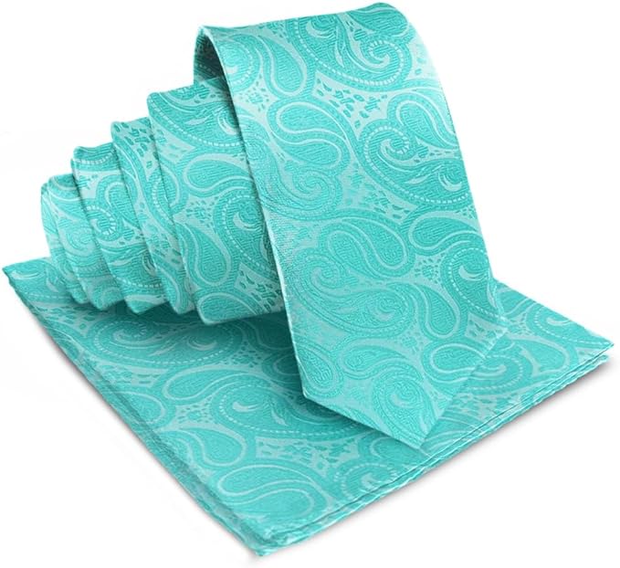 Vittorio Farina Men's Woven Paisley Necktie & Pocket Square - Aqua - Necktie & Pocket Square - Vittorio Farina