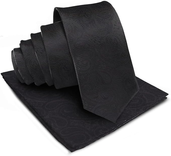 Vittorio Farina Men's Woven Paisley Necktie & Pocket Square - Black - Necktie & Pocket Square - Vittorio Farina