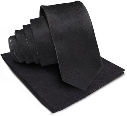 Vittorio Farina Men's Woven Paisley Necktie & Pocket Square - Black - Necktie & Pocket Square - Vittorio Farina
