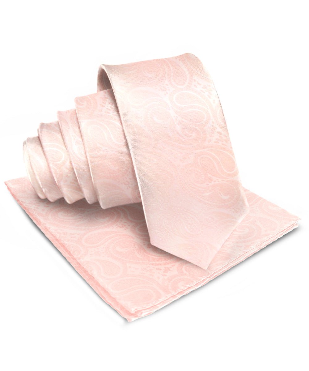Vittorio Farina Men's Woven Paisley Necktie & Pocket Square - Blush - Necktie & Pocket Square - Vittorio Farina