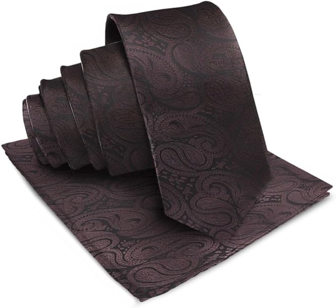 Vittorio Farina Men's Woven Paisley Necktie & Pocket Square - Brown - Necktie & Pocket Square - Vittorio Farina
