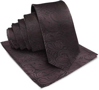 Vittorio Farina Men's Woven Paisley Necktie & Pocket Square - Brown - Necktie & Pocket Square - Vittorio Farina