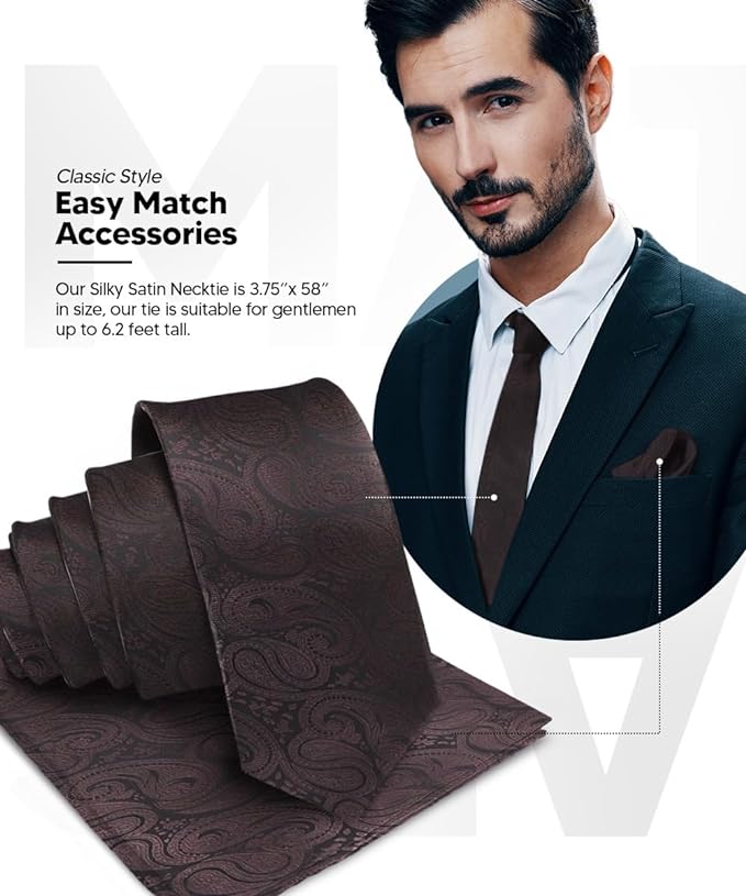 Vittorio Farina Men's Woven Paisley Necktie & Pocket Square - Brown - Necktie & Pocket Square - Vittorio Farina
